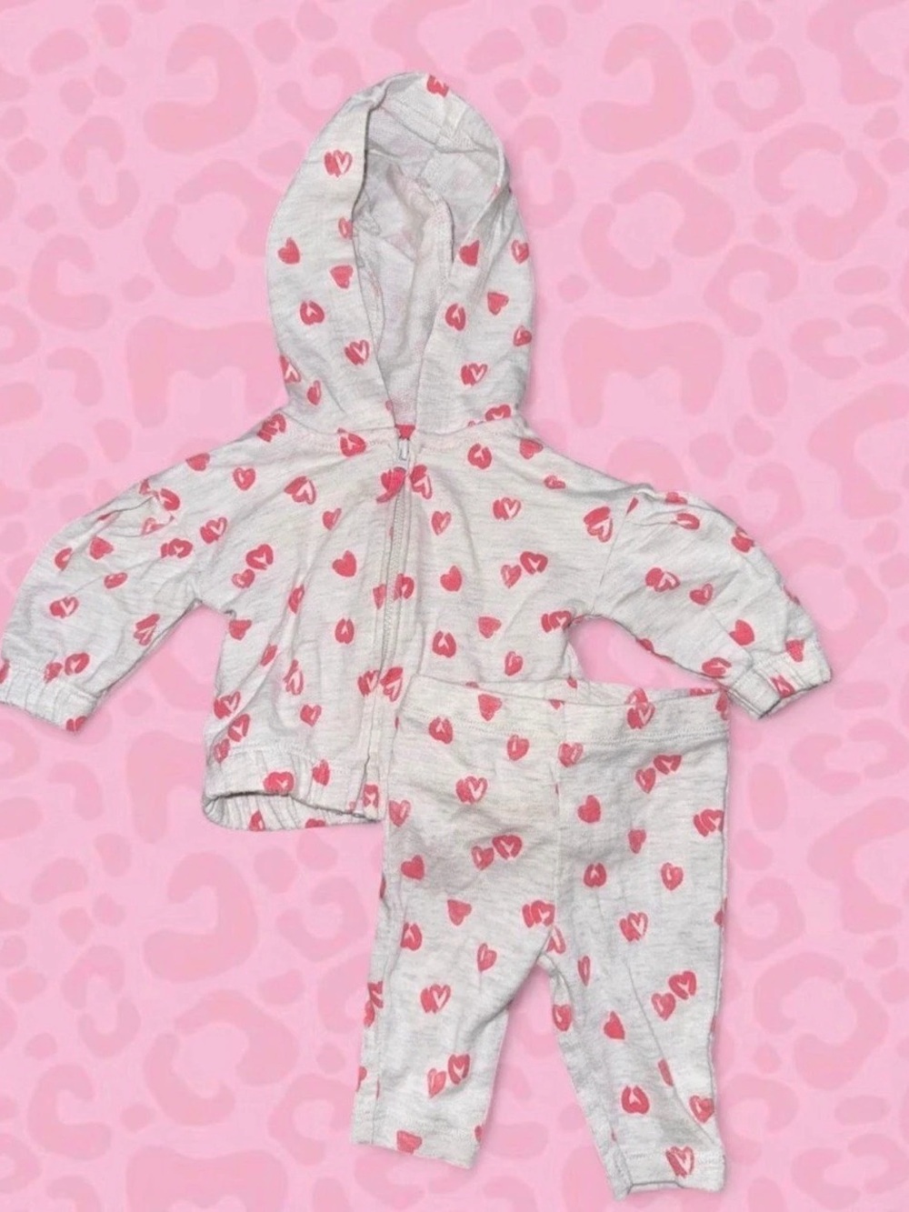Carter's Gray & Pink Heart Print 2 piece set